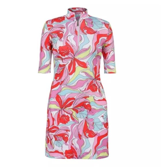 TAIL Zaya UPF 50+ Elbow Sleeve Dress Painted Petals Multi Size Small NWT - Picture 2 of 7